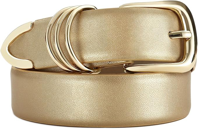 Women's Leather Belts with Gold Buckle Fashion Leather Waist Belt Elegant Ladies Belts for Jeans ... | Amazon (US)