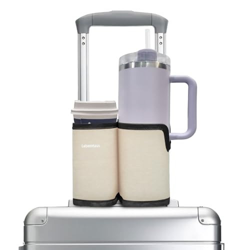 LebenHaus 2 in 1 Luggage Cup Holder for Suitcase|Airplane Tray Table Carry on Hands Free Drink Carrier for Stanley Tumblers Coffee Beverage Organizer Gifts for Travelers(Off-White) | Amazon (US)