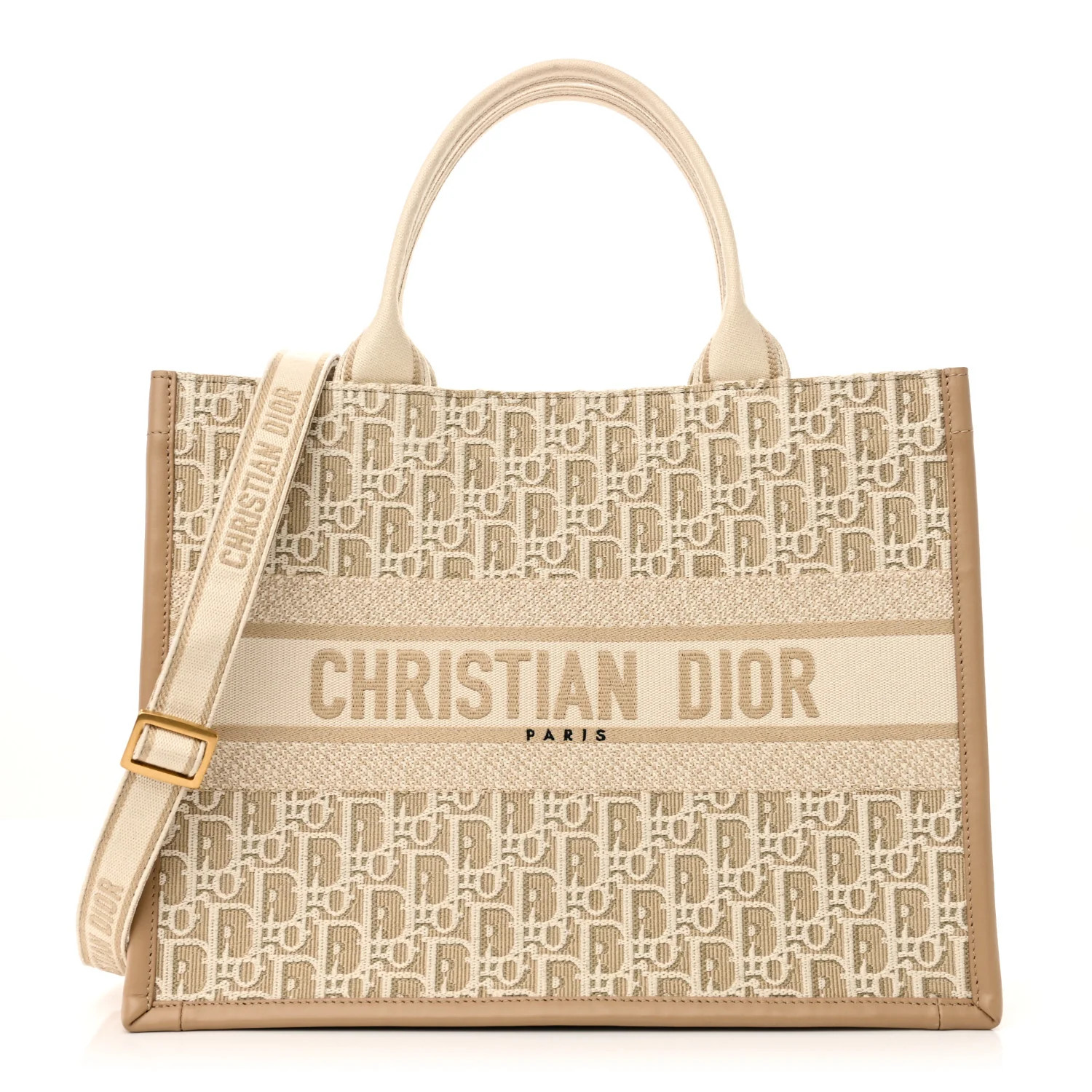 Christian Dior Oblique Calfskin Medium Book Tote With Strap Gold Multicolor Natural | FASHIONPHILE (US)