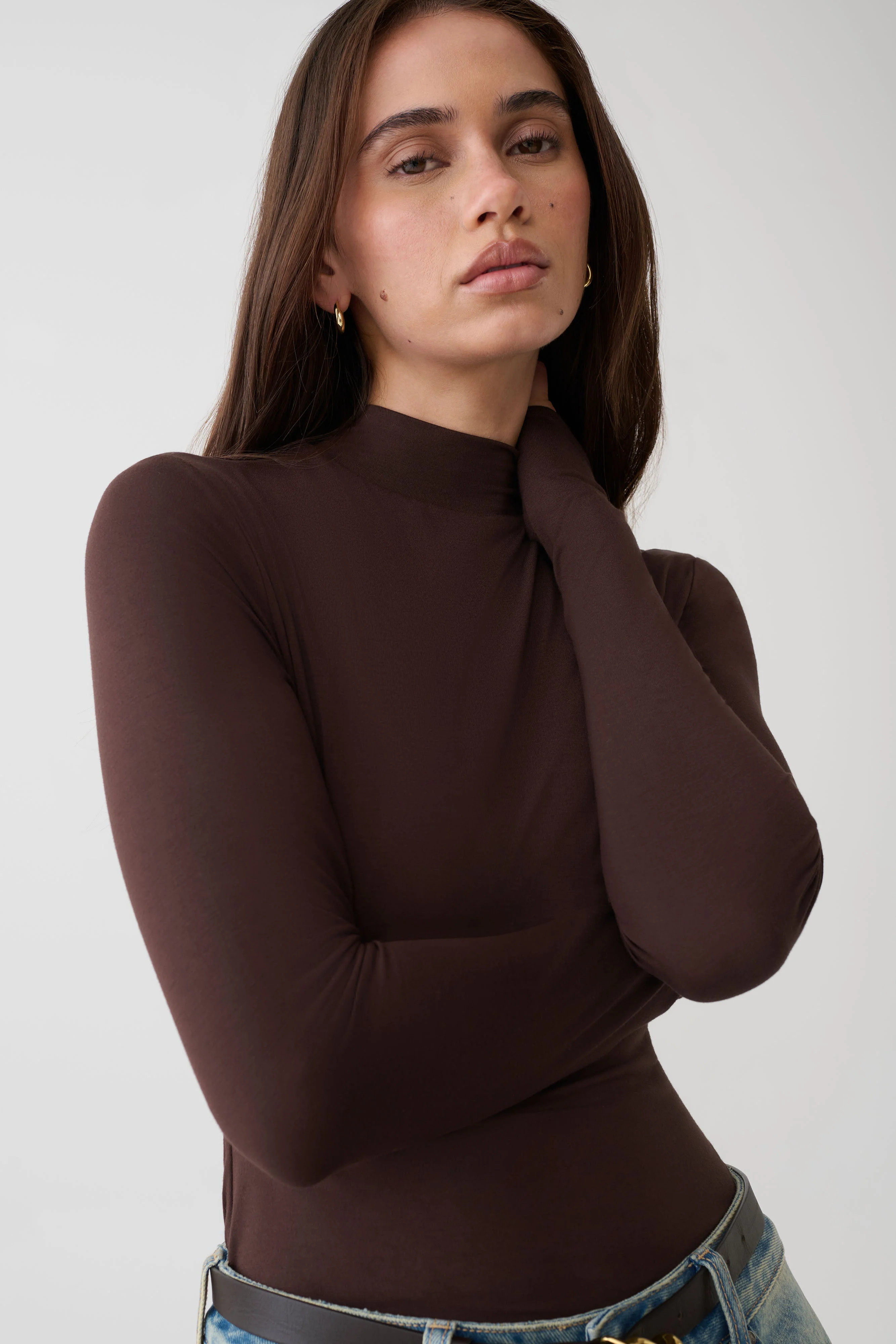 Jurney Longsleeve Roll Neck Top / Dark Chocolate | MESHKI | 3XL | Meshki UK