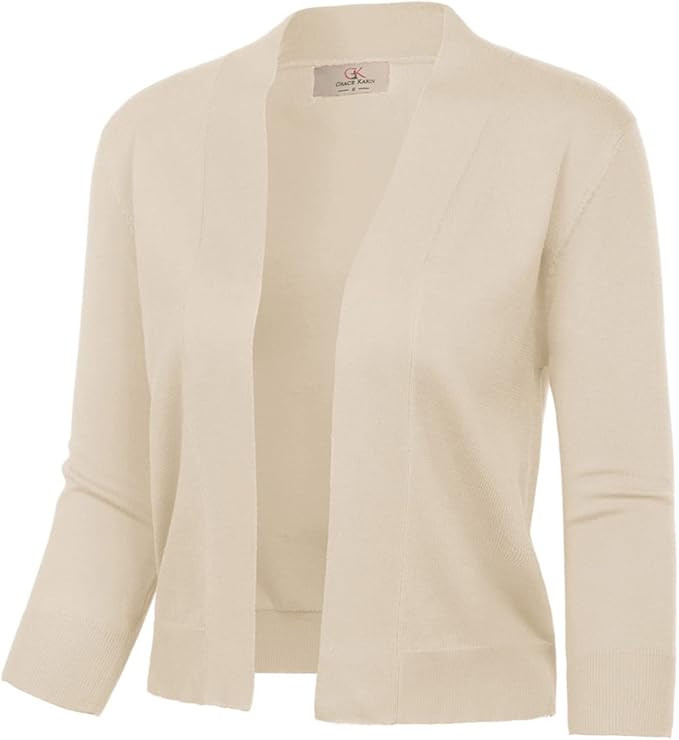 GRACE KARIN Women's 3/4 Sleeve Knit Cropped Cardigan Sweaters Open Front Bolero Shrugs Sweater To... | Amazon (US)