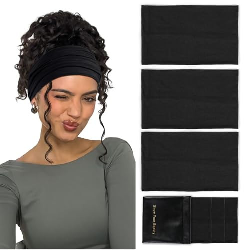 Huachi Black Headbands for Women Wide Headbands for Women Non Slip Thick Womens Headband Boho Elastic Hair Bands for Women's Hair Stretchy Sweat Head Band for Workout Running Working | Amazon (US)