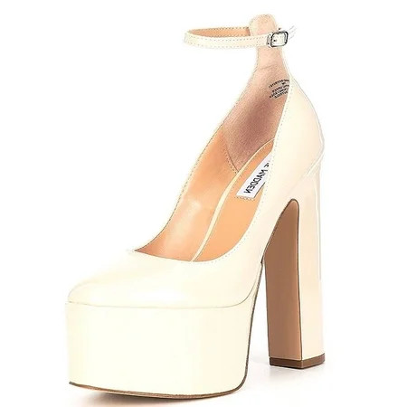 Steve Madden Skyrise Bone Patent Block Heel Almond Toe Ankle Strap Fashion Pumps (Bone Patent 8) | Walmart (US)