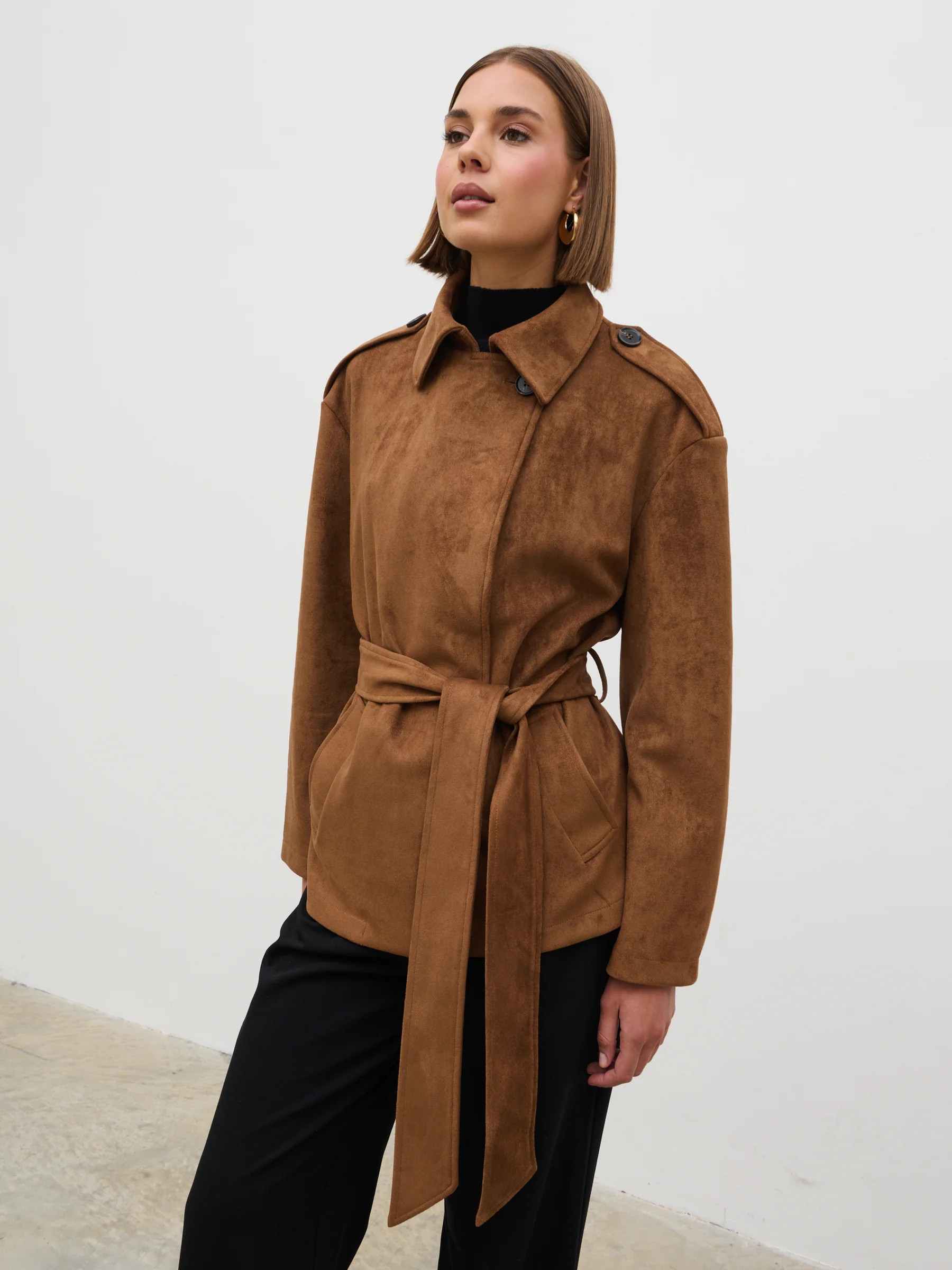 Lennon Faux Suede Tie Waist Jacket | Pretty Lavish (UK)