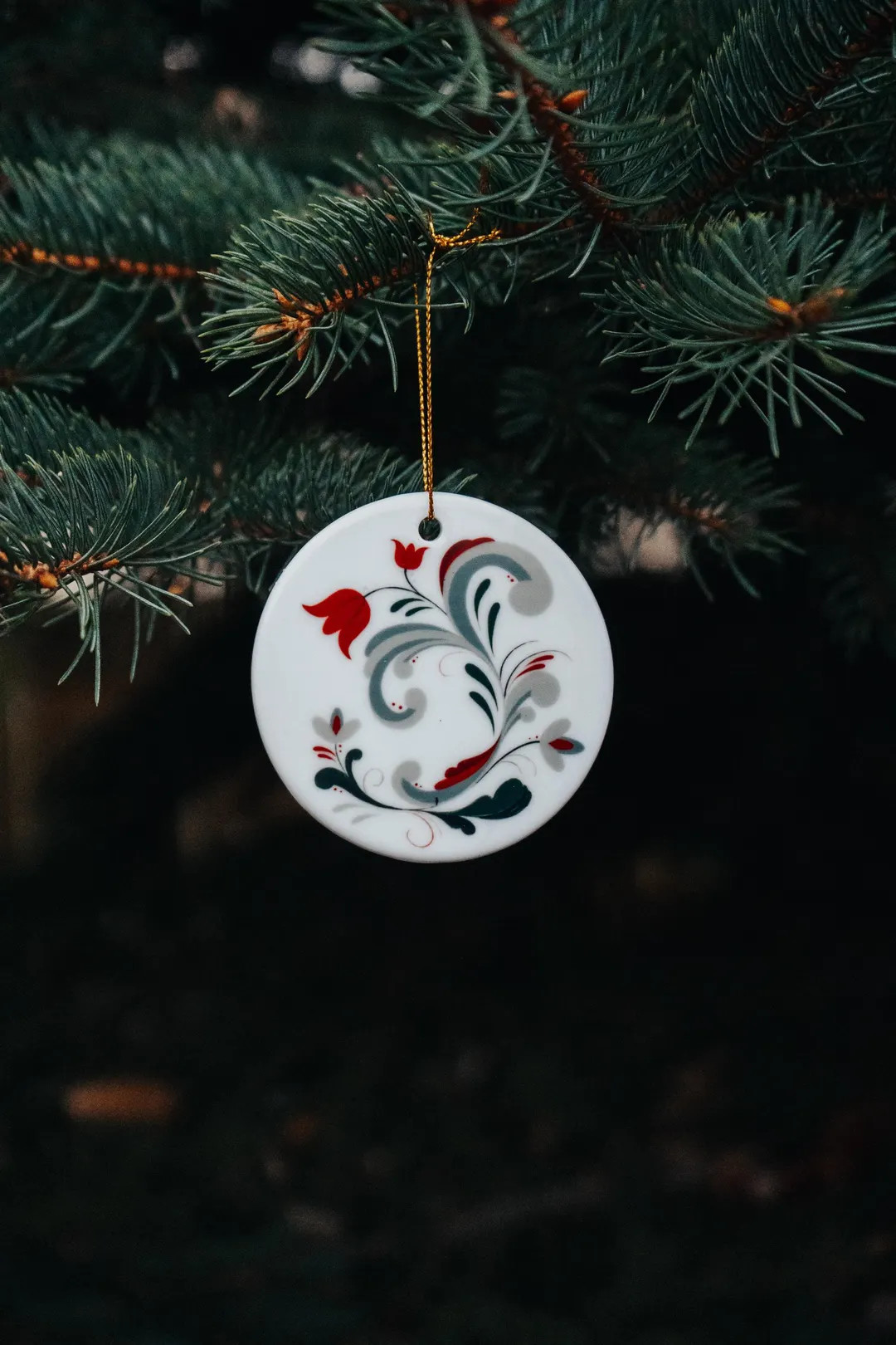 5) Ceramic Ornaments, Scandinavian Folk Art Rosemaling Design, Holiday Decor Gift Set, Christmas ... | Etsy (US)