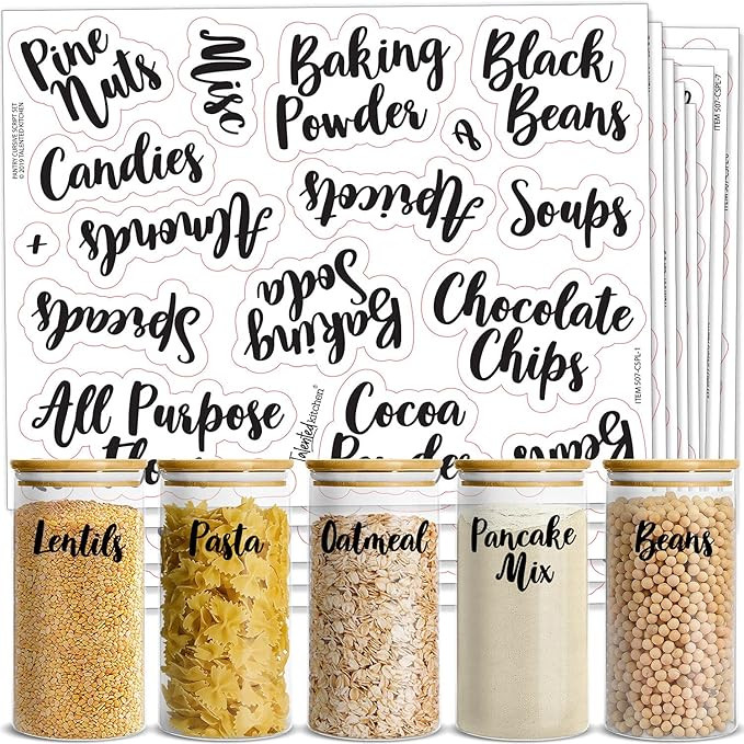 Talented Kitchen 135 Cursive Pantry Labels – 135 Kitchen Pantry Names – Food Label Sticker, W... | Amazon (US)