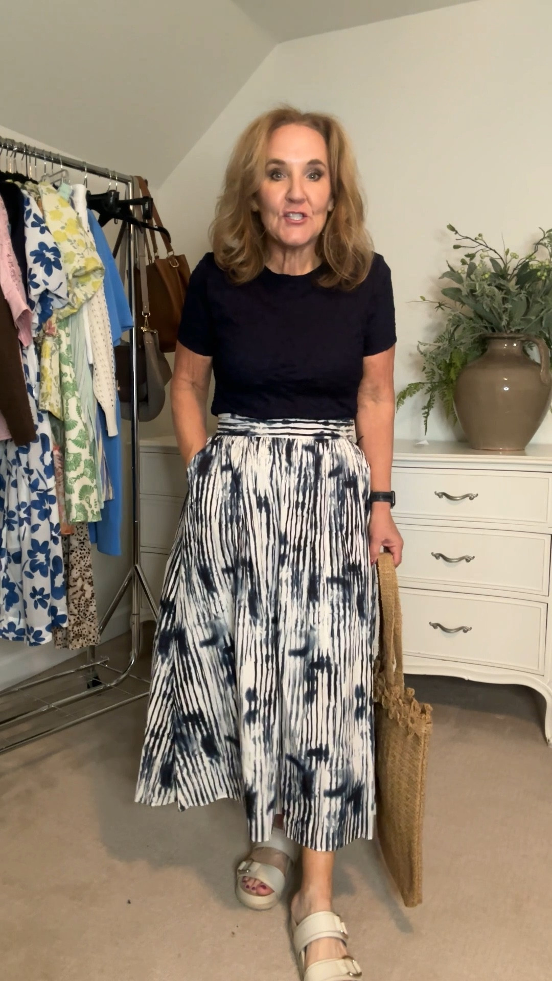 Wearing size medium! 

Love this navy white graphic print midi skirt and this tee is so good. A bit elevated from a regular t-shirt  

#kohlsfinds #kohlspartner @kohls 

#LTKFindsUnder50 #LTKOver40 #LTKWatchNow