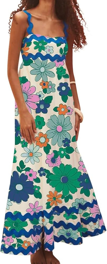 IDOPIP Womens Summer Casual Dress Beach Floral Maxi Dress Elegant Spaghetti Sleeveless Smocked Su... | Amazon (US)