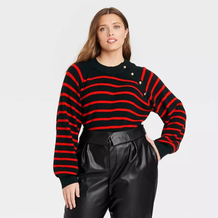 Women&#39;s Plus Size Crewneck Pullover Sweater - Who What Wear&#8482; Black Striped 4X | Target