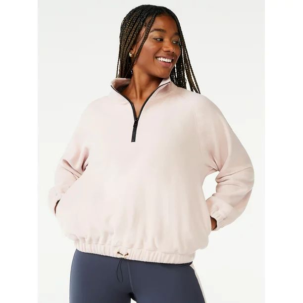 Love & Sports Women's Fleece Cropped Quarter Zip Pullover - Walmart.com | Walmart (US)