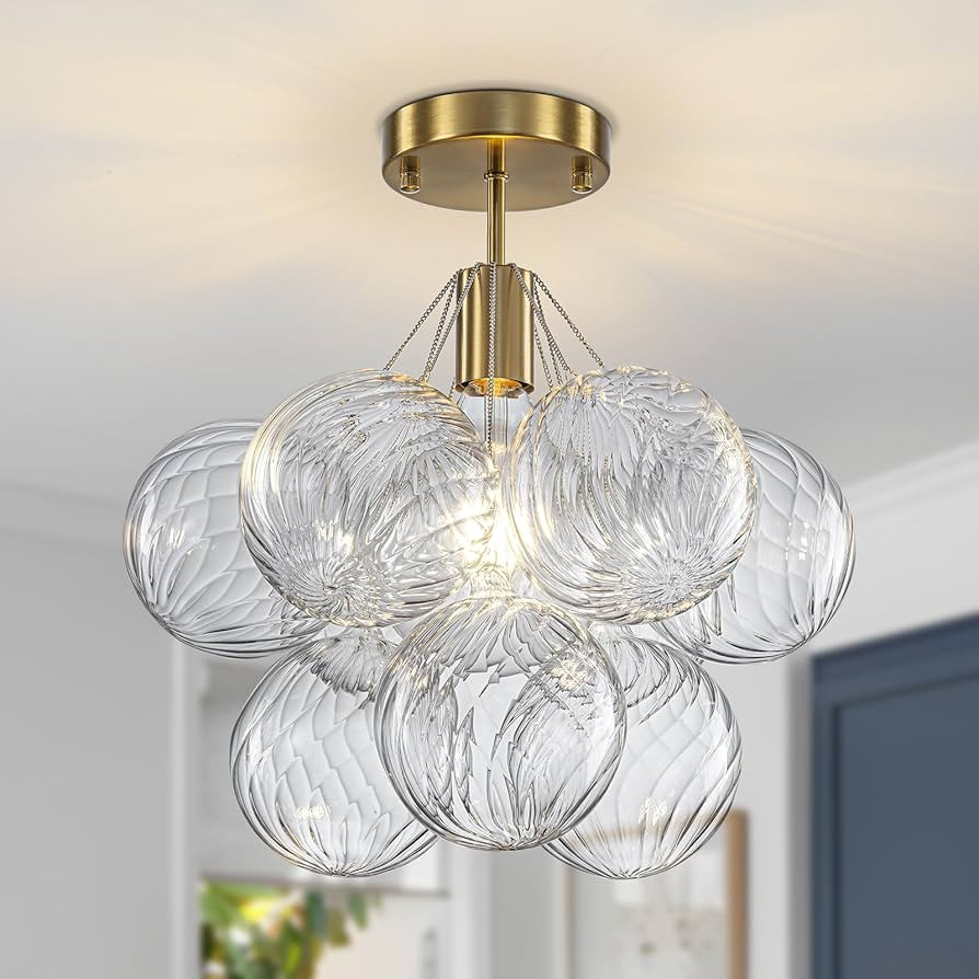 Semi Flush Mount Chandelier Gold-Special Bubble Flush Mount Ceiling Light 14.17" Modern Mid Centu... | Amazon (US)