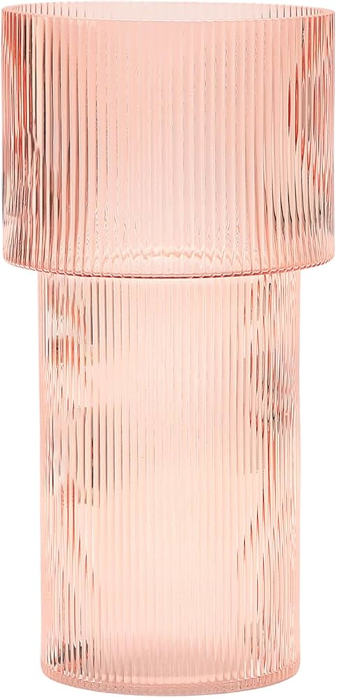 YANWE1 Ribbed Vase, Pink Glass Vase, Flower Vase, Fluted Glass Vase, Large Glass Vase, Tall Vase,... | Amazon (US)