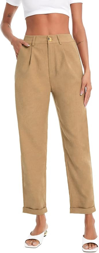 Floerns Women's Casual High Waisted Cropped Work Pants Trousers with Pocket | Amazon (US)