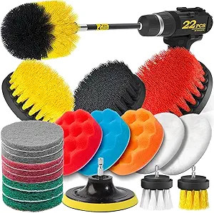 Holikme 22Piece Drill Brush Attachments Set, Scrub Pads & Sponge, Buffing Pads, Power Scrubber Br... | Amazon (US)