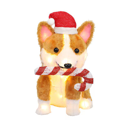 Holiday Living 21-in LED Corgi with Candy Cane Yard Decoration Lowes.com | Lowe's