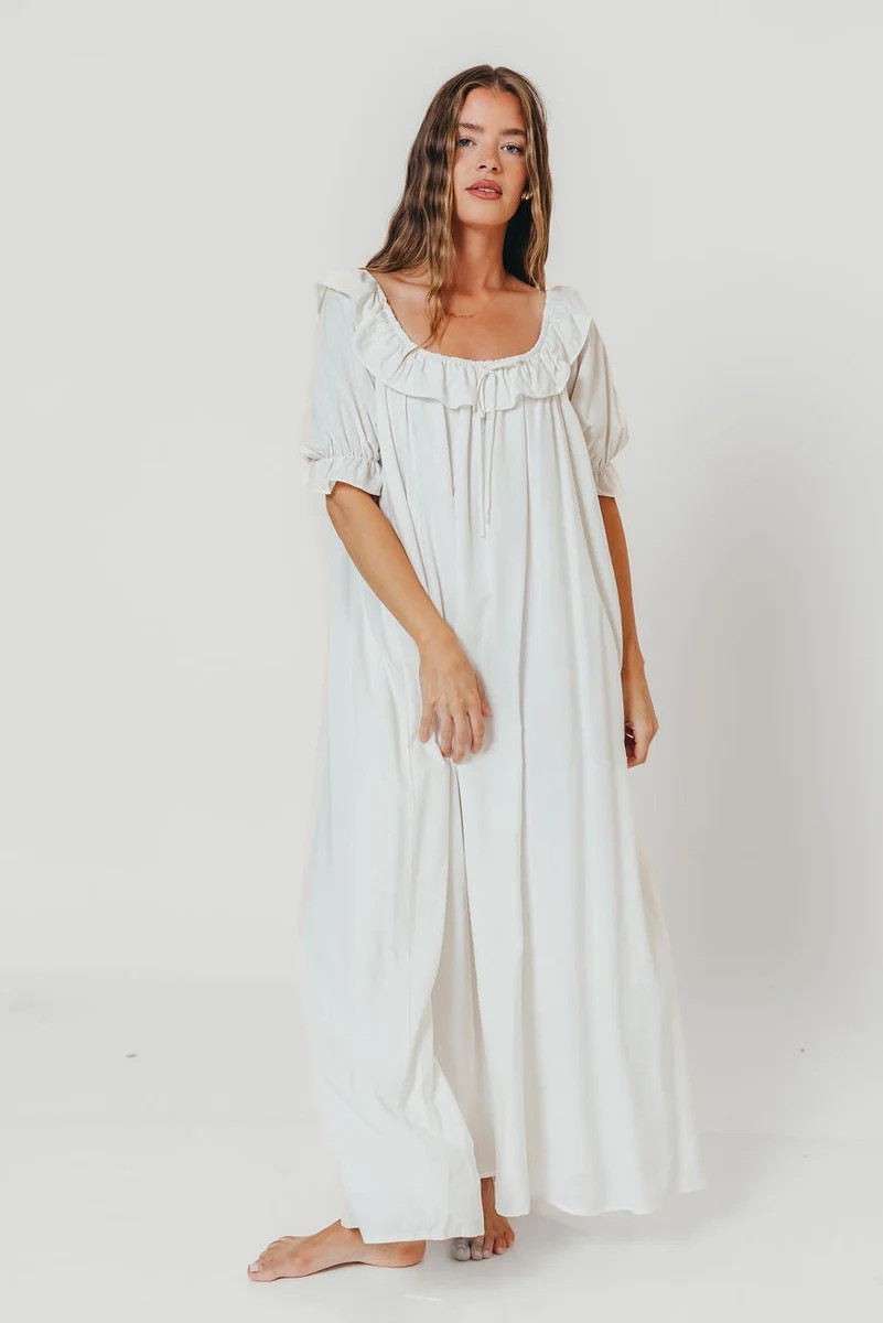 Audrey Linen Blend Maxi Dress in Off-White | Worth Collective