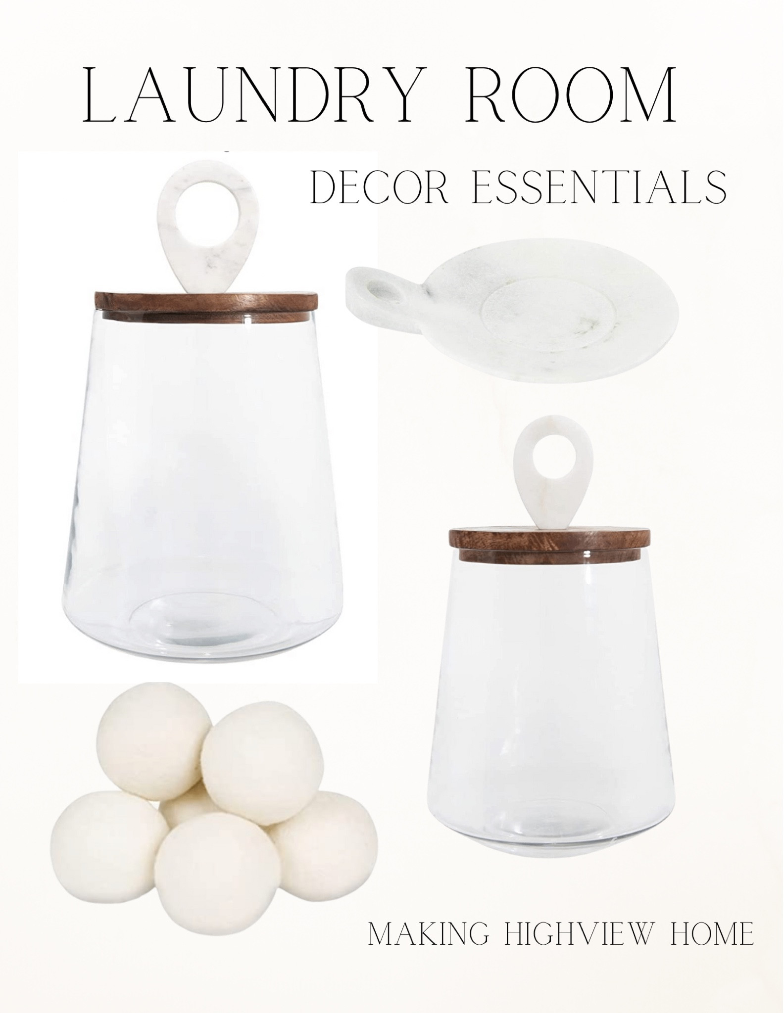 Laundry room decor essentials, dryer balls, glass canisters, marble dish, 

#LTKstyletip #LTKhome #LTKFind