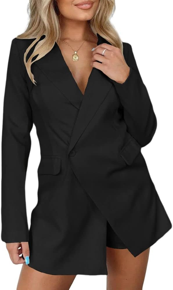 Pfvkeree Work Office Rompers for Women Business Jumpsuits Long Sleeve Blazers Suits with Pockets | Amazon (US)