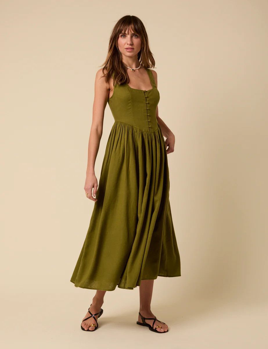 Green Drop Waist Cora Midi Dress | Nobody's Child
