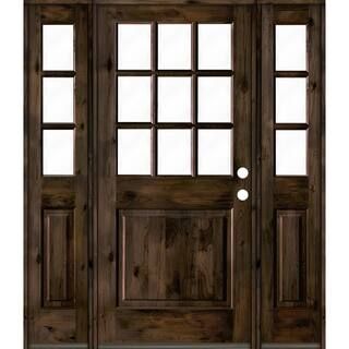 Krosswood Doors 64 in. x 80 in. Knotty Alder 2 Panel Left-Hand/Inswing Clear Glass Black Stain Wo... | The Home Depot