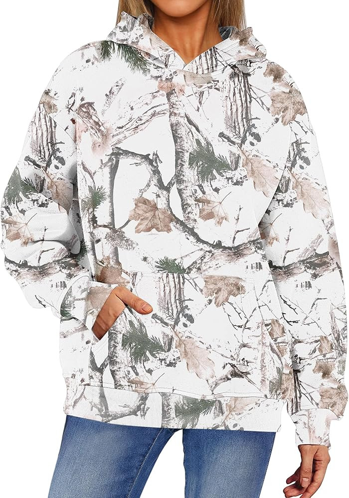 ANRABESS Women Camo Hoodies Long Sleeve Maple Leaf Print Fleece Oversized Casual Pullover Sweatsh... | Amazon (US)