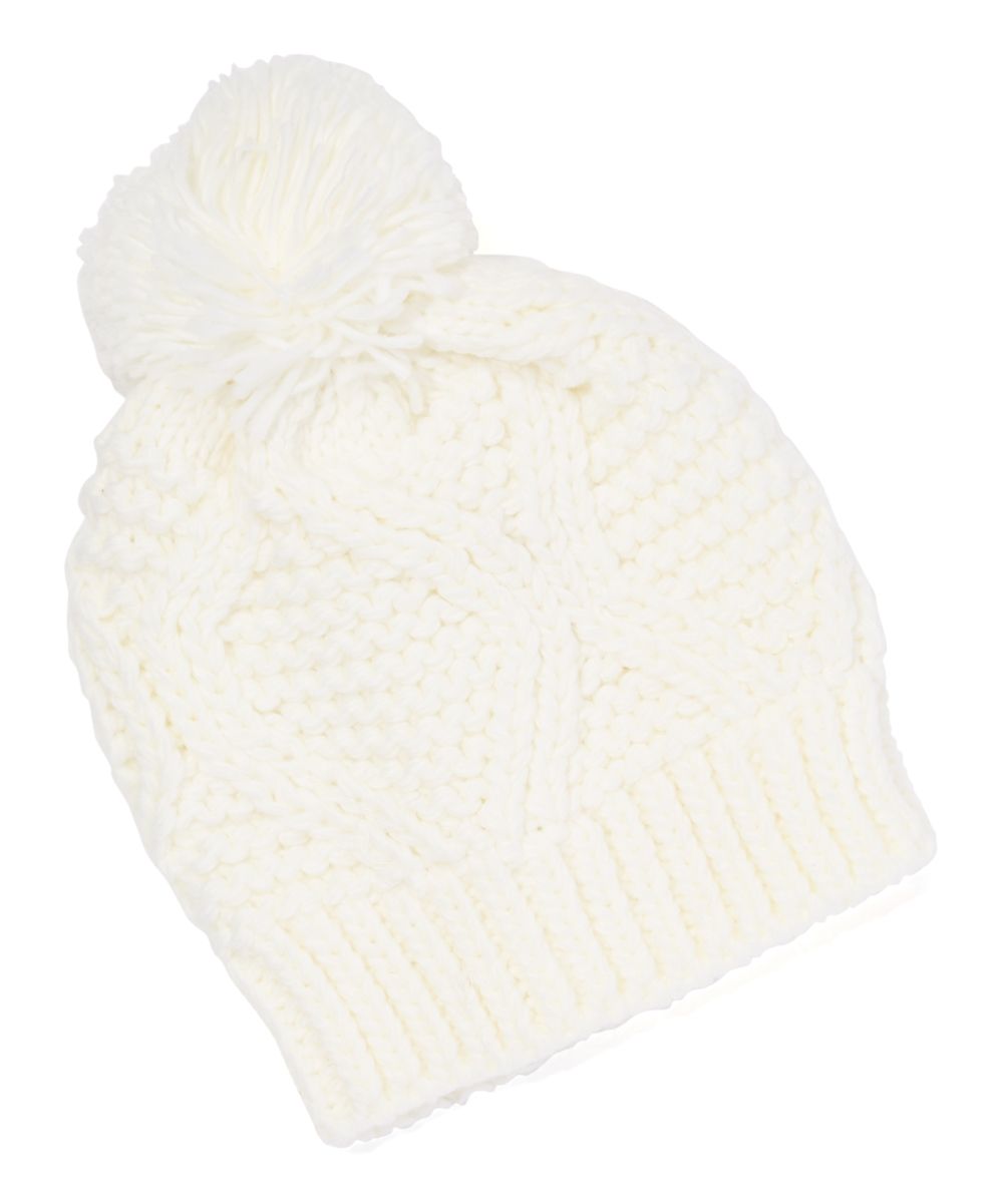 Downtown Style Women's Beanies WHITE - White Knit Pom-Pom Beanie | Zulily