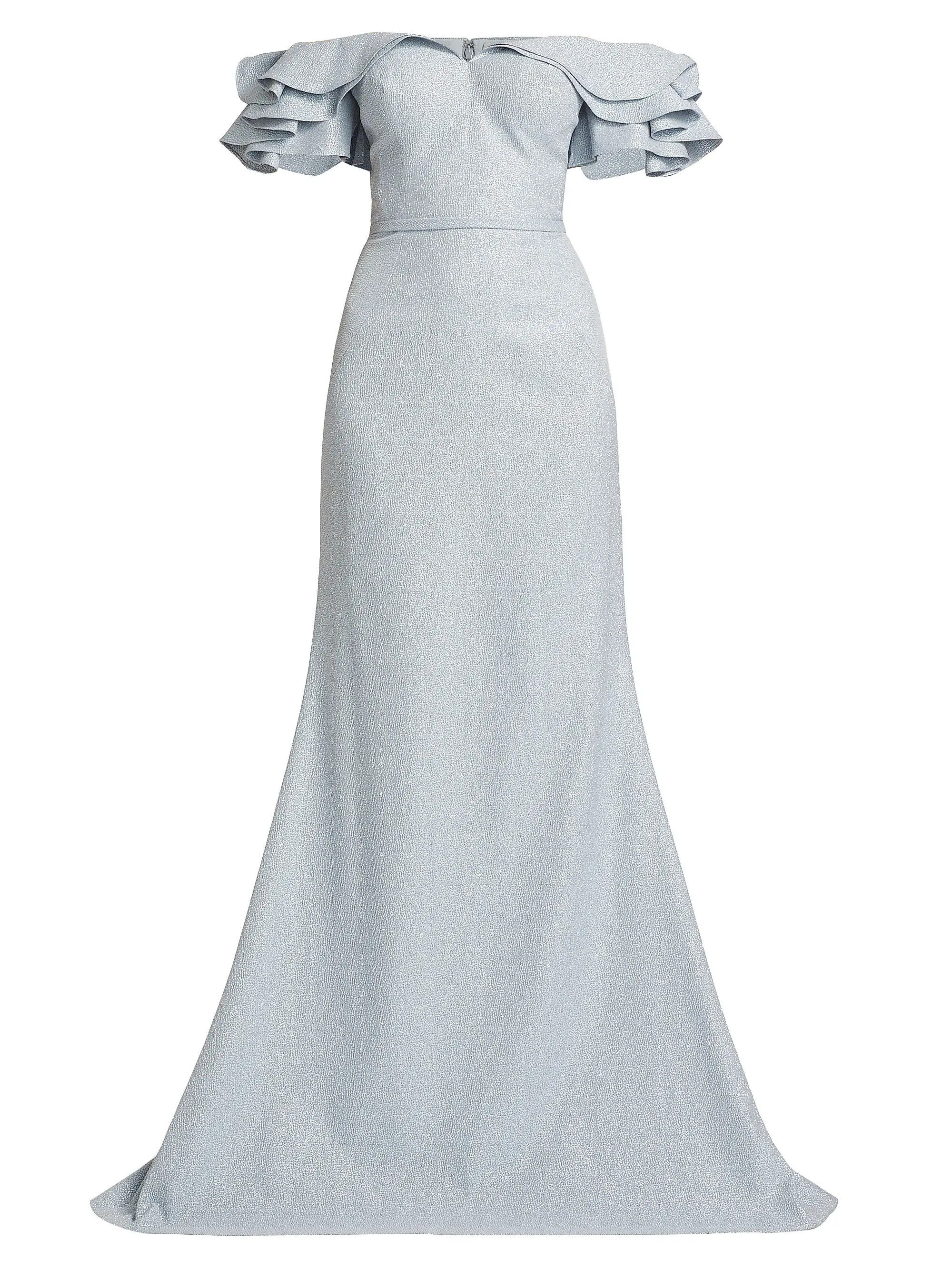 Jacquard Cascade Ruffle-Sleeve Gown | Saks Fifth Avenue