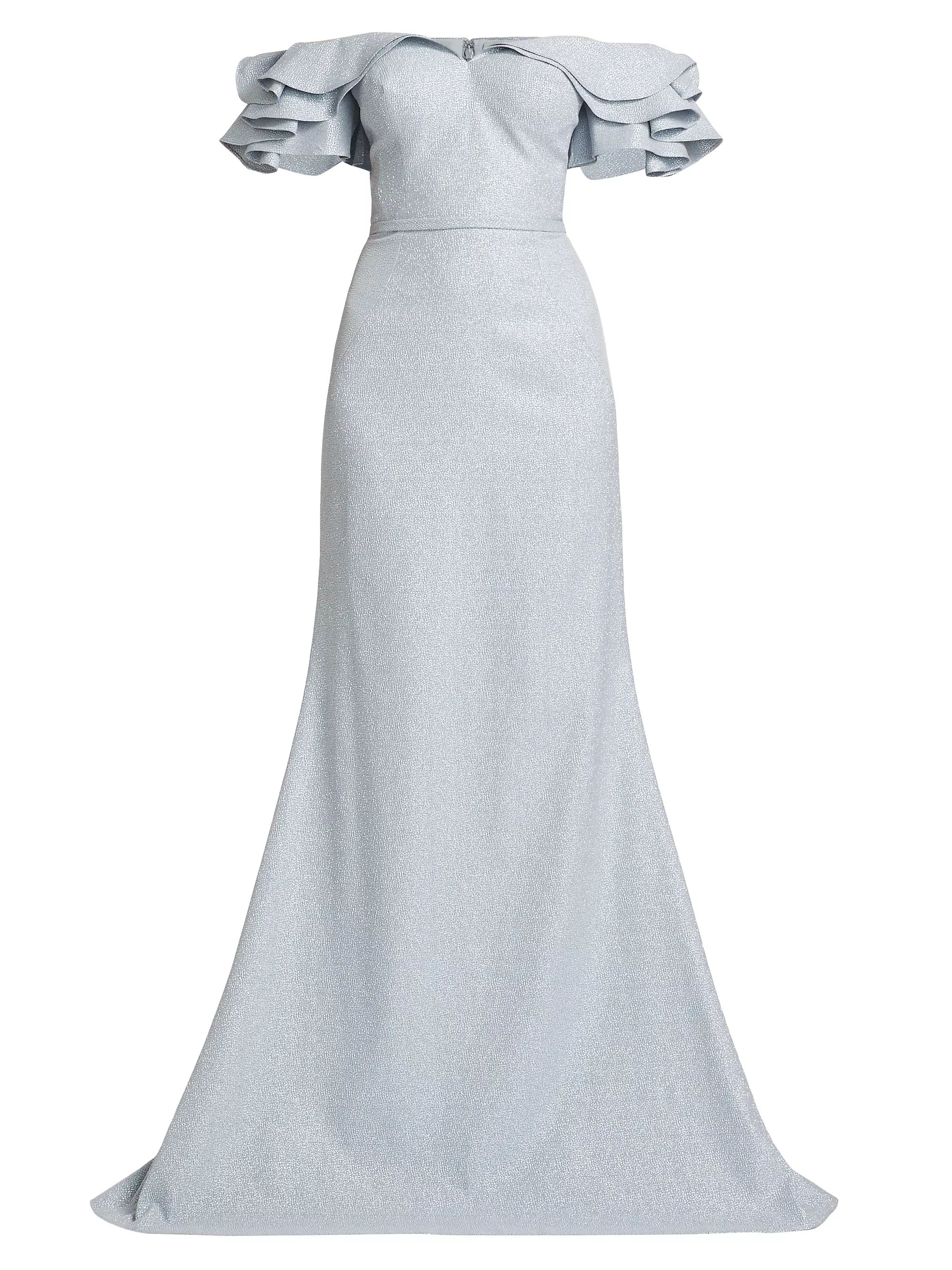 Jacquard Cascade Ruffle-Sleeve Gown | Saks Fifth Avenue