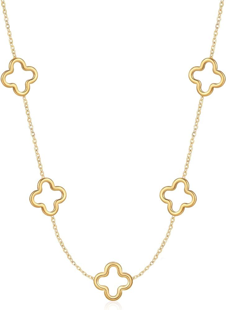 YADUDA Dainty Gold Silver Four Leaf Clover Necklace Clover Pendant Station Bracelet for Women 18K... | Amazon (US)