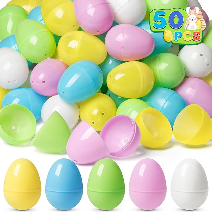 Duchong 50 Count Plastic Easter Egg Bulk, 2.4" Empty Pastel Suprise Eggs in 5 Colors, Fillable Eg... | Amazon (US)