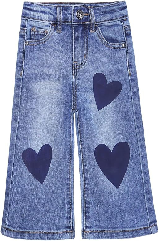 KIDSCOOL SPACE Baby Little Girl Jeans,Simple Design Wide Leg Flared Hem Denim Pants | Amazon (US)