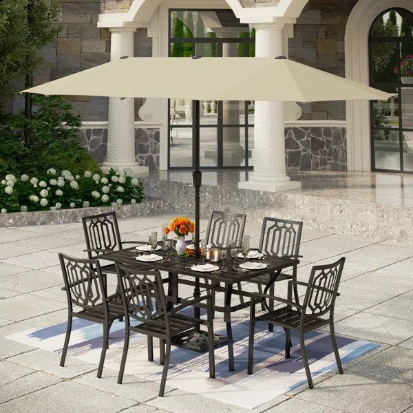 Argyri 6 - Person Metal Patio Dining Set with Rectangular Table | Wayfair North America