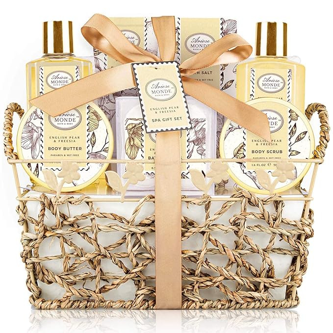 Bath & Shower Spa Gift Basket Set, with English Pear & Freesia Fragrance Bath Gift Basket for Wom... | Amazon (US)