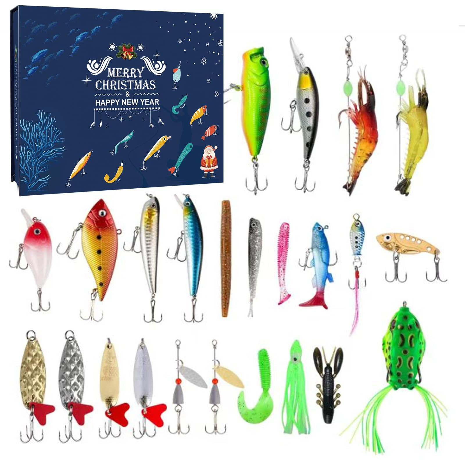 Christmas Fishing Lures Advent Calendar, 24 Days Countdown Gift Set with Tackle Box, Holiday Them... | Amazon (US)