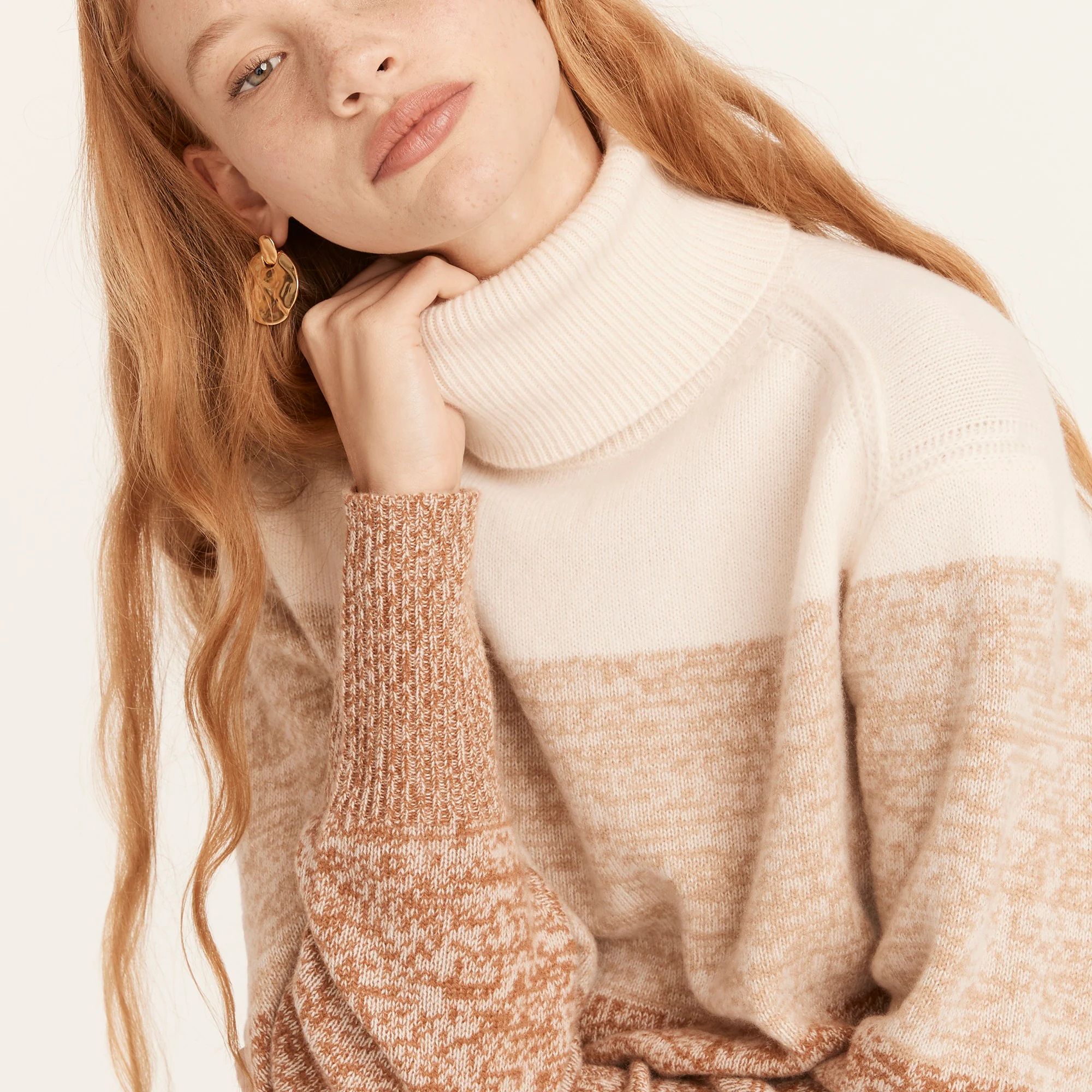 Cashmere colorblock fold-over turtleneck sweater | J.Crew US