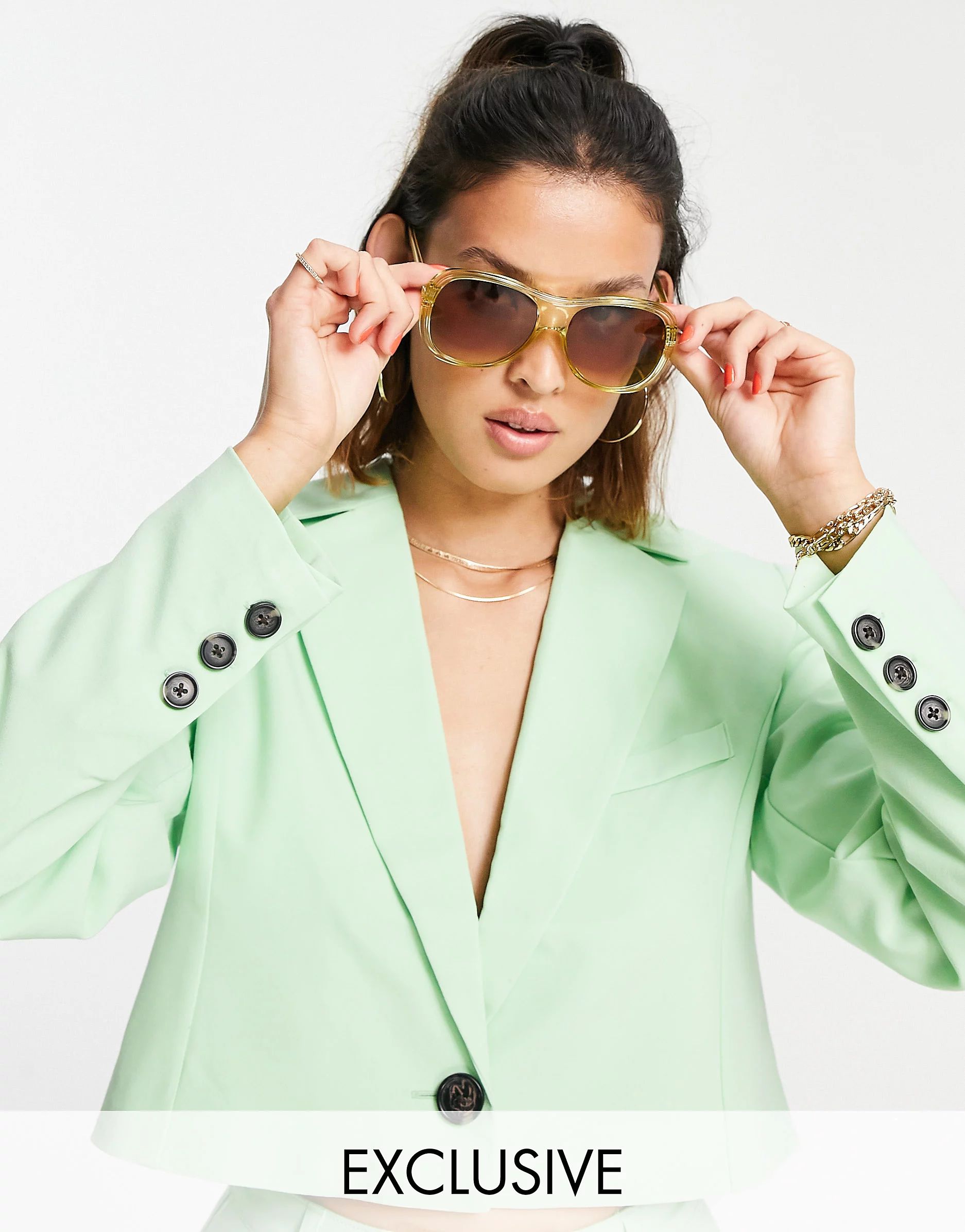 Reclaimed Vintage inspired cropped blazer and trousers in green | ASOS (Global)