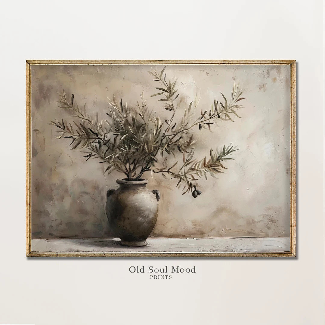 Olive Tree Vintage Painting, PRINTABLE ART, Rustic Farmhouse Print, Olive in Vessel Still Life, A... | Etsy (US)