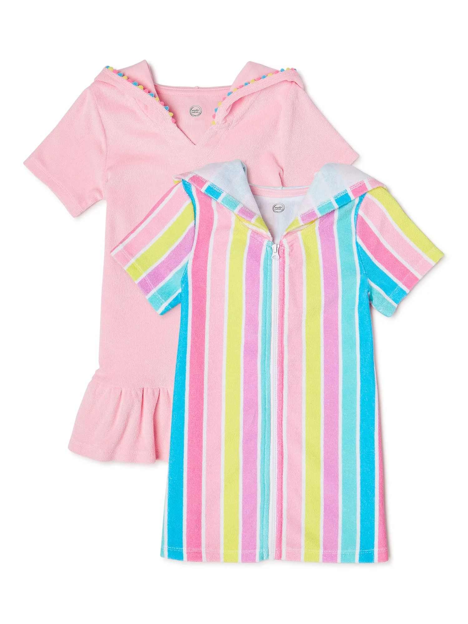 Wonder Nation Toddler Girl Striped & Ruffle Swim Coverup, 2-Pack | Walmart (US)