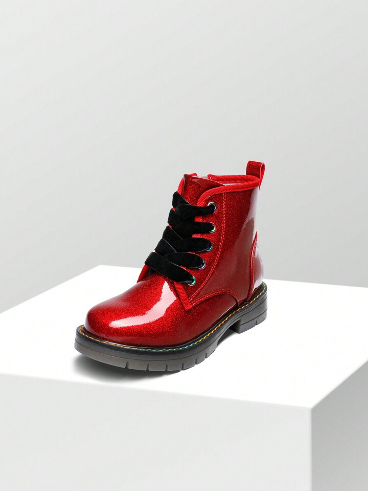 Girls Boys Glitter Ankle Boots Side Zipper Combat Shoes With Lace Up | SHEIN USA | SHEIN