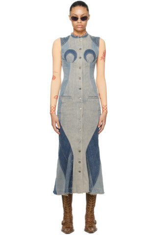 Blue Regenerated Denim Midi Dress | SSENSE
