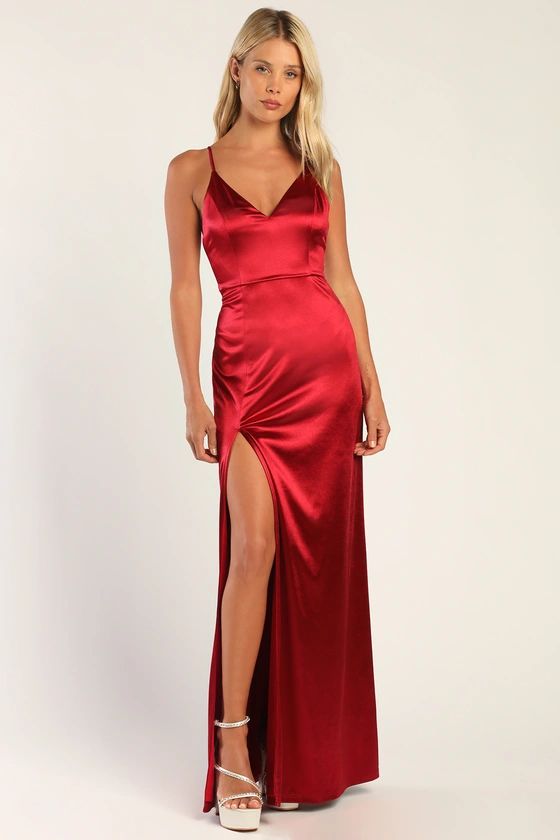 Sultry Sophistication Red Satin Backless Maxi Dress | Lulus (US)