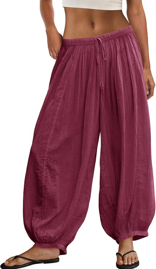 Panadila Women Balloon Pants Sheer Beach Pants Flowy Drawstring Wide Leg Trousers Summer Vacation... | Amazon (US)