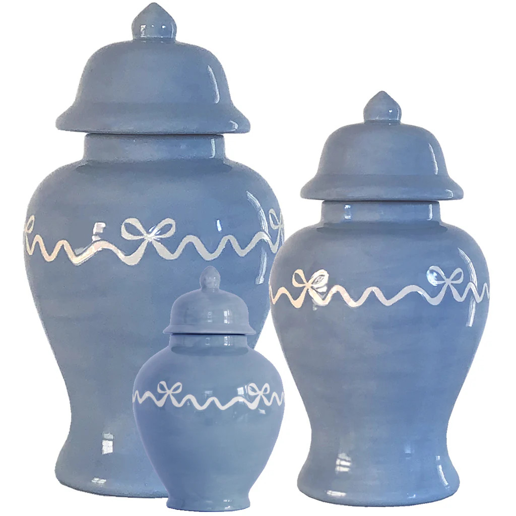 "Ribbons and Bows" Ginger Jars in French Blue for Lo Home x Veronika's | Lo Home by Lauren Haskell Designs