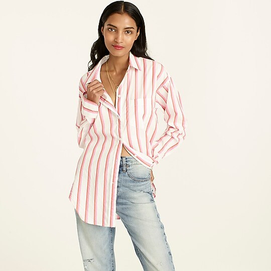 Relaxed-fit washed cotton poplin shirt in pink stripe | J. Crew US