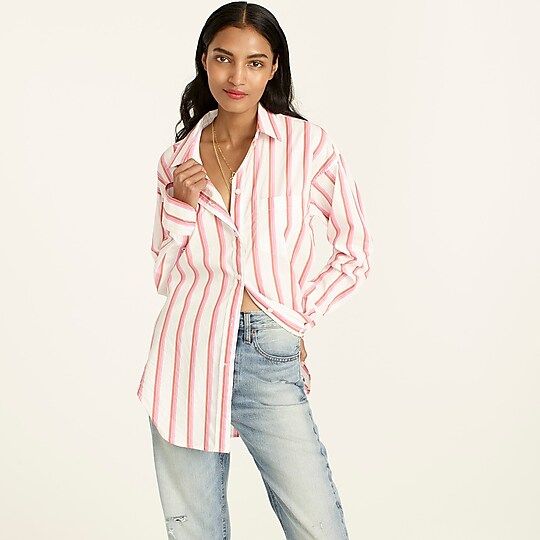 Relaxed-fit washed cotton poplin shirt in pink stripe | J.Crew US