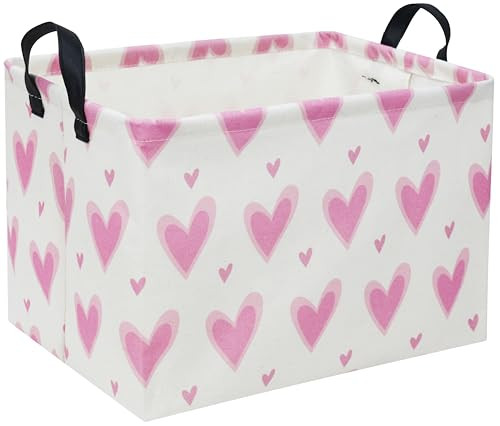 HIYAGON Rectangular Heart Pink Gift Basket Empty Baby Girl Basket Kids Storage Bin Basket Organizer Box Heart Room Decor(Pink loves) | Amazon (US)