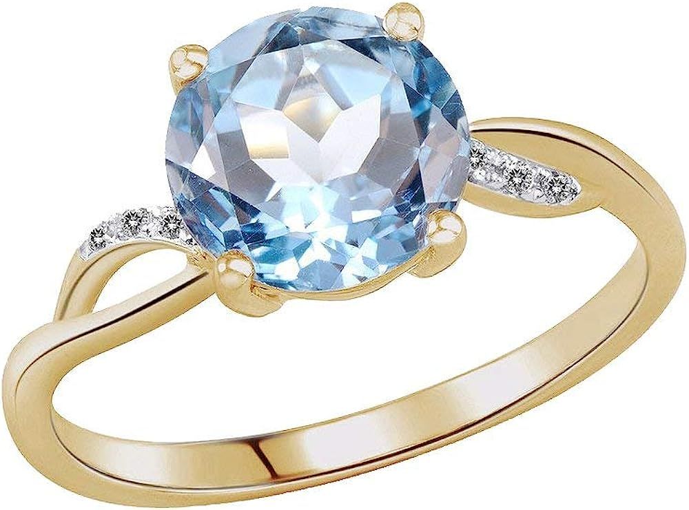 Diamond Blue Topaz Yellow Gold Ring - 0.01 Carat 14K Yellow Gold Ring with White Diamond and 1.54... | Amazon (US)