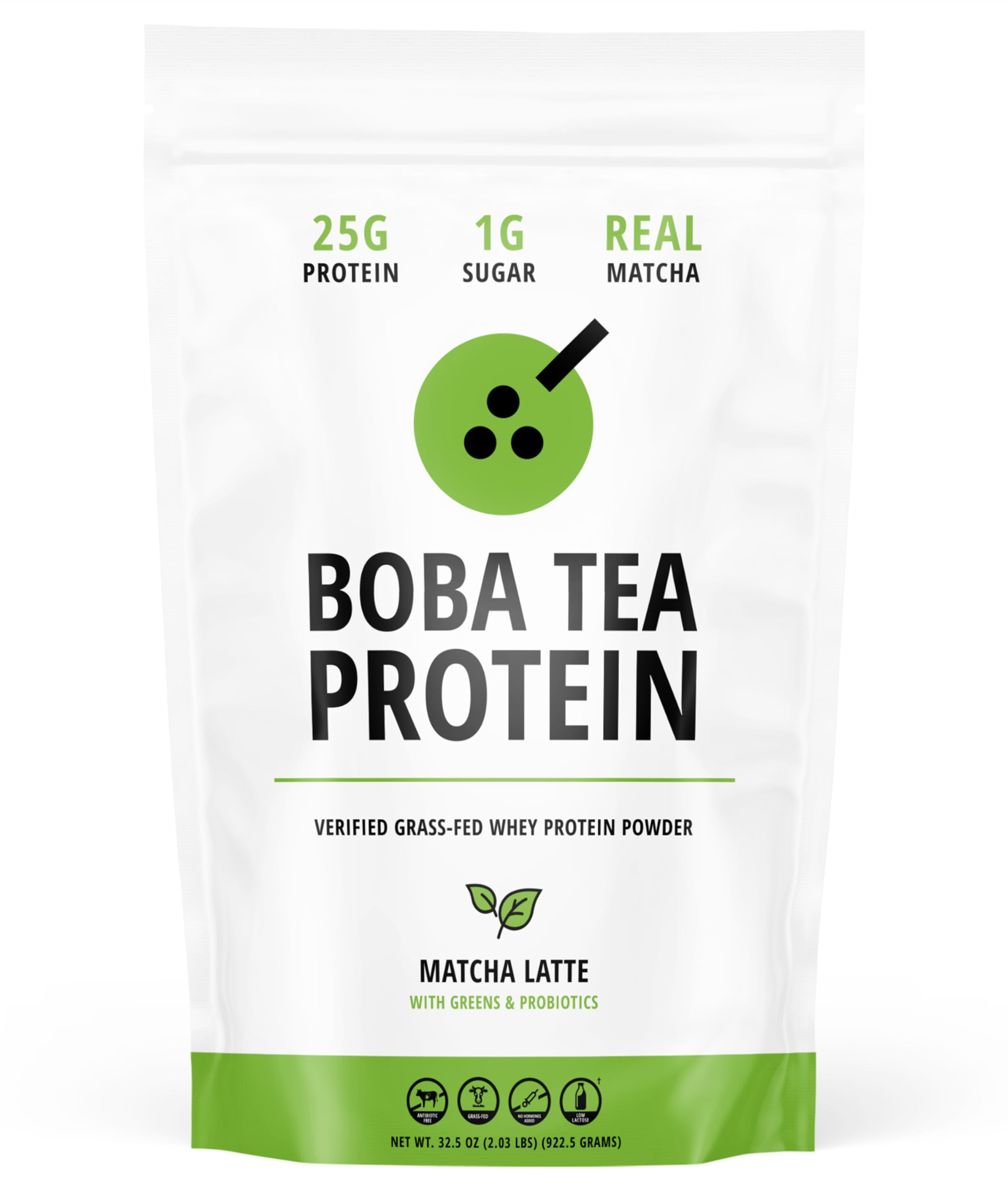 Boba Tea Protein Matcha Latte | 25g Grass-Fed Whey Protein Isolate Powder | Gluten-Free & Soy-Fre... | Amazon (US)