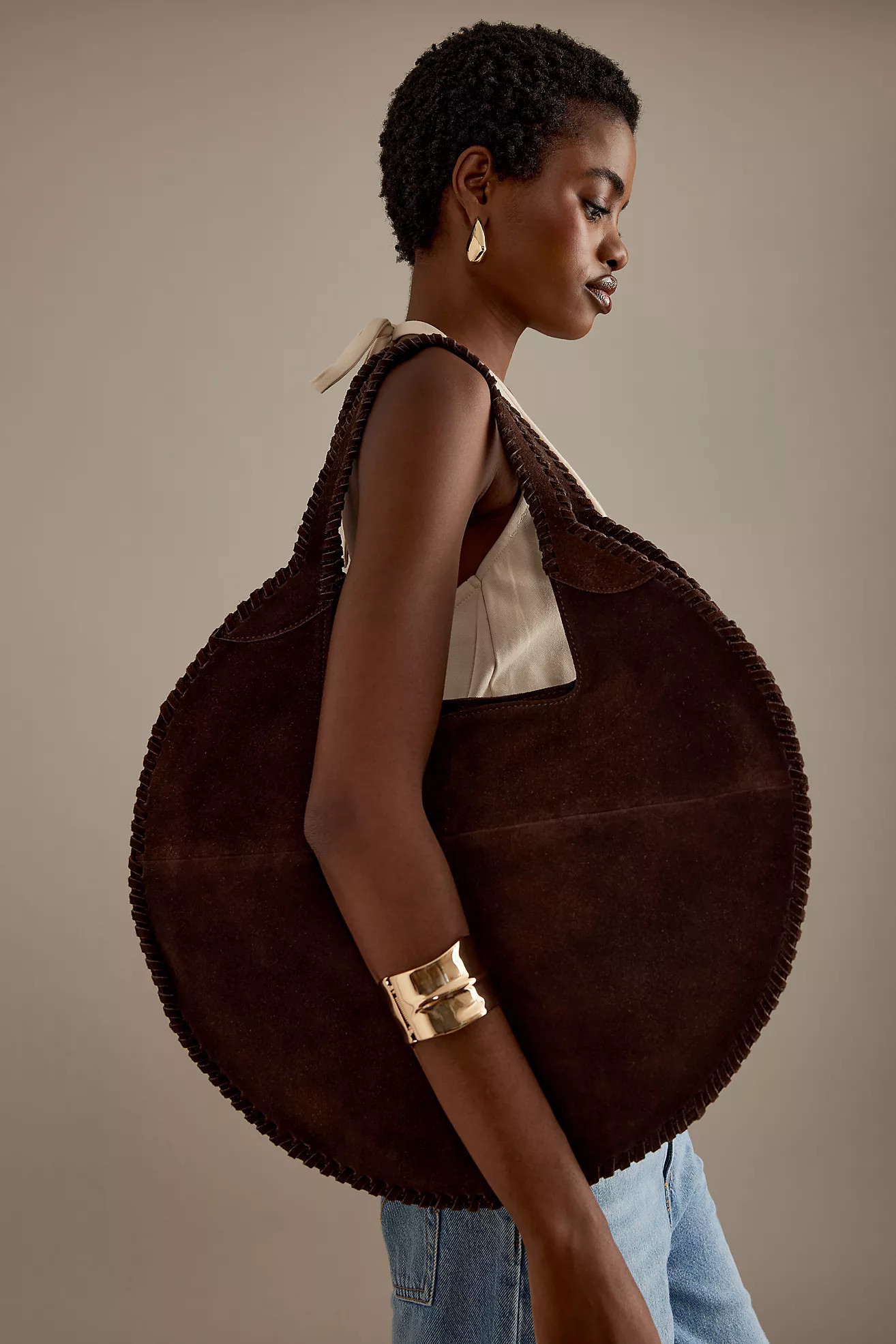 Nora Round Circle Suede Tote Bag | Anthropologie (UK)