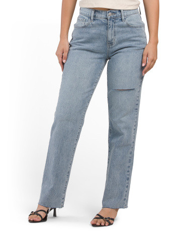 High Rise Straight Leg Jeans With Slit | TJ Maxx
